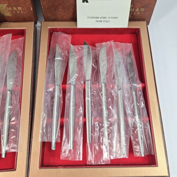 Vintage MCM Kalmar Designs Knife Sets Stainless Steel Italy NOS Steak Knives - Picture 3 of 14